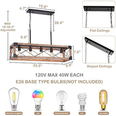 Farmhouse Kitchen Island Lighting, 5-Light Dining Room Light Fixture, Farmhouse Linear Chandelier with Solid Wood for Dining Ro