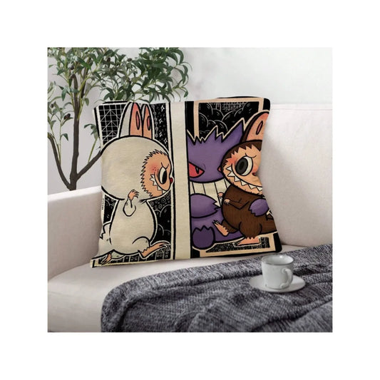 Funny Labubu Throw Pillow Cover, The Monsters Decorative Square Pillowcase Throw Cushion Case for Bedroom,Living Room,18x18 Inch