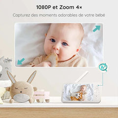 BOIFUN 1080P 5" Baby Monitor Camera, PTZ 355°Camera Baby Motion Monitoring and Automatic Tracking, Monitor and Smartphone