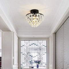 Modern Crystal Ceiling Lamp Hallway Cloakroom Small Chandelier French Style Semi Flush Mount Ceiling Light Gold /Black Luminaire