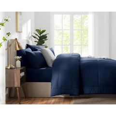 CozyLux California King Size Comforter Set Blue - 7 Pieces Bed in a Bag Set Navy Blue, Bedding Sets Cal King with All Season Qui
