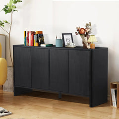 Sideboard Buffets Cabinet, Modern Accent Storage Cabinet with 4 Fluted Doors and Adjustable Shelves, Wood Credenza Buffet Sidebo