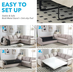 Sleeper Sofa Bed, Pull-Out Couch with Mattress, Modern L-Shaped Convertible Sofa with Storage