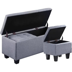 Hinged Storage Ottoman Set of 3, 38'' Living Room Storage Bench with Thick Seating, 2pcs Small Square Dorm Stool