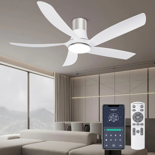 58" Low Profile Ceiling Fan with Light - Remote Control Flush Mount Indoor Outdoor Ceiling Fan, Reversible DC Motor, Dimmable
