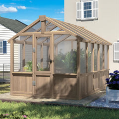 6x12FT Greenhouses for Outdoors,Wooden Greenhouse with Cedar Frame&Adjustable Vent,Green House with 4-Layer Polycarbonate Panel