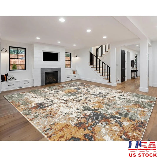 Non-Shedding 10x14 Area Rug Abstract Design Thick Pile Indoor Carpet Living Room Bedroom Kitchen Dining Room Durable Stain