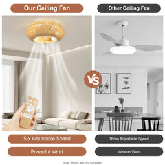 Modern Led Ceiling Fans With Light Bamboo Rattan Hand-Woven Retro Ceiling Lamp With Fans Remote Control 110V