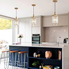 Modern Gold Pendant Light Fixtures for Kitchen Island and Dining Room, Industrial Small Hanging Crystal Chandelier Light Fixtur