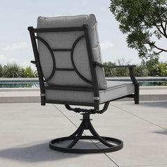 7-Piece Patio Dining Set for 6, Outdoor Swivel Chairs with Olefin Cushions &  Black Rectangular Faux Woodgrain Dining Table