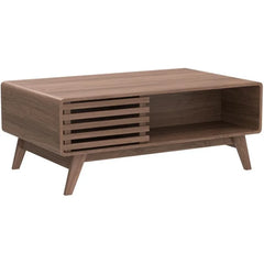 Mid-Century Modern Coffee Table with Sliding Doors & Storage – Wooden Living Room Centerpiece