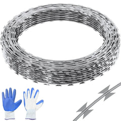 Galvanized Razor Wire Fencing 147ft 3-Pack Durable Barbed Wire Security Garden Wildlife Deterrent Installation Gloves Included