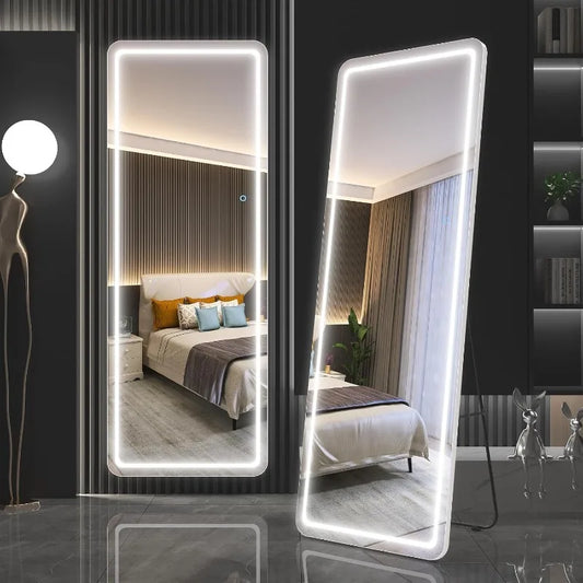 65"x22" Full Length Floor Mirror LED Whole Body Mirror, Wall Mounted Hanging Mirror with Lights, Makeup Vanity Mirror, Bedroom