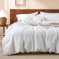 Cotton Duvet Cover King - 100% Cotton Waffle Weave Coconut White Duvet Cover King Size, GentleSoft™ and Breathable Bedding Set