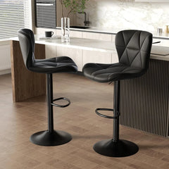 Modern Bar Stools Set of 2, Adjustable Faux Leather Upholstered Swivel Bar Stools, Counter Height Bar Chairs with Back
