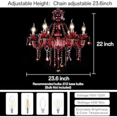 Red 6 Lights K9 Crystal Candle Chandeliers Lighting Modern Pendant Lights Crystal Modern Chandelier Candle Chandelier Lighting