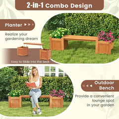 Outdoor Bench  Wood Raised Garden Bed with Open Base, Weather-Resistant Deep Planter Boxes for Flowers Fruit Vegetable