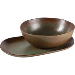 Oprah's Favorite Things - Santorini Mist Double Bowl Terracotta Reactive Glaze Plates and Bowls Dinnerware Set - Amber