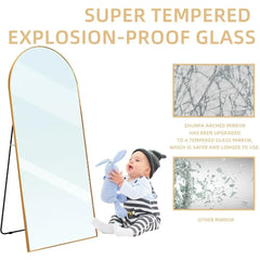 Arched Full Length Mirror, 71x32 Oversized Floor Mirror with Stand, Gold Mirror Full Length, Aluminum Full Body Dressing Mirror