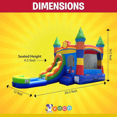 Inflatable Bounce House with Slide for Kids 26.5 X 12 X 14.5 Foot Backyard Rainbow Castle Smiley Face Combo Bouncer