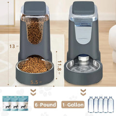 Automatic Cat Feeder and Water Dispenser with Stainless Steel Bowl Dog Gravity Food Feeder and Waterer for Small Medium Pets