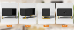 Cat Litter Box Enclosure, Fluted Hidden Litter Box Furniture with Scratch Pad and Metal Legs, Modern Enclosed Cat Cabinet