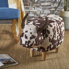 Velvet Cow-Shaped Ottoman – Cute Footstool with Cushioned Seat for Playroom & Porch