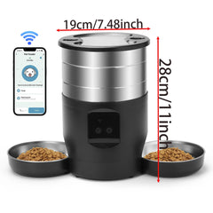 4.5L Button WiFi Automatic Cat Feeder Includes Two Stainless Steel Bowls Smart Pet Cat and Dogs Food Dispenser Feeder Pet Feeder