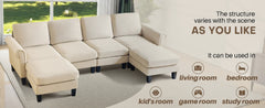 Redlife 108" Sectional Sofa w/ Chaise Living Room Sofa Convertible 4 Seat L-Shape Sofa Set Fabric Sectional Couch w/ Two Ottoman