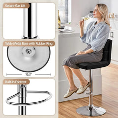 Bar Stools Set of 4, PU Leather Swivel Barstools, Height Adjustable Counter Chairs, Modern Stools with Back for Bar Kitchen