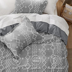 Boho Duvet Cover King Size - Checkered King Duvet Cover Set for All Seasons, 3 Pieces Soft Shabby Chic Embroidery Boho Bedding