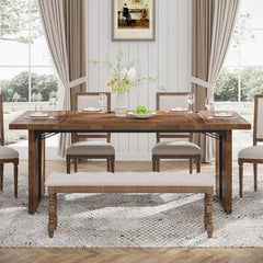 Rustic Farmhouse Dining Table for 6-8 People – Large Rectangular Kitchen & Dining Room Table