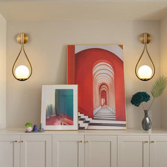 19" Set of 2 Modern Golden Wall Sconces with Opal Glass Globe, Mid-Century Design, Luxury Wall Lights for Bedroom(No Bulb)