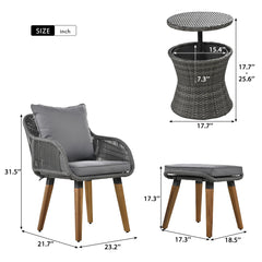 5 Pieces Outdoor Patio Furniture Set Wicker Bar Table with 2 Bistro Conversation Set With Single Chairs and Stools for Balcony