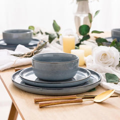 Dinnerware Sets for 4,Round Reactive Glaze Ceramic Plates and Bowls Set,Highly Chip and Crack Resistant | Dishwasher Dishes