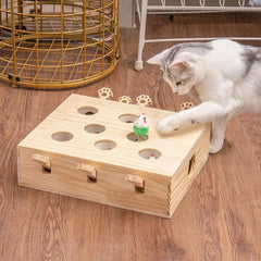 Funny Cat Hunt Puzzle Toy Wooden Maze Pet Hit Hamster Catch Bite Interactive Toys With 3/5holed Mouse Holes Cats Toy Pet Supplie