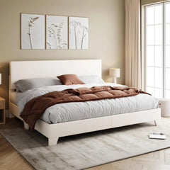 King Size Upholstered Platform Bed Frame with Adjustable Headboard & Wood Slats, No Box Spring Needed