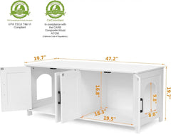 Cat Litter Box Enclosure For 2 cats, Litter Box Furniture Hidden with Double Room,Wooden Cat Washroom Furniture,Cat House