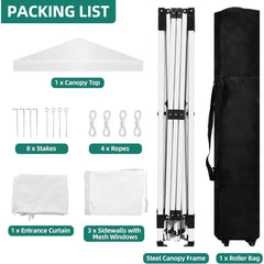 10x10 Pop Up Canopy with 4 Removable Sidewall, Easy Set-Up Portable Canopy Tents for All Season Wind Gazebo with Roller Bag for