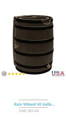 50 Gallon Flat Back Rain Barrel Polyethylene Rainwater Collection System with Durable Brass Spigot UV Resistant Garden Watering