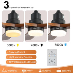 Sofucor Modern 52-inch ceiling fan with LED DC 6-speed high wind with remote control For living room、Bedroom、Dining room