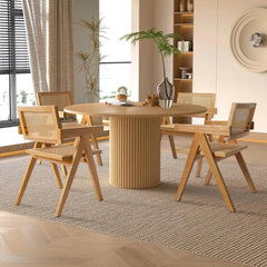 Modern Round Pedestal Dining Table – 47” Farmhouse Kitchen Table with Solid Wood Base