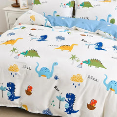Kids Duvet Cover Set Full Size, Cotton Cartoon Car Truck Bedding Set for Boys Girls, 3 Pieces Soft Breathable White Yellow Plaid