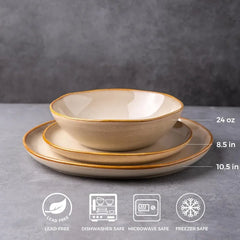Ceramic Dinnerware Sets,Handmade Reactive Glaze Plates and Bowls Set,Highly Chip and Crack Safe Dishes Set,Service for 8 (24pc)