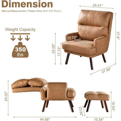 Recliner Chair, Chaise Lounge Chair Indoor, Mid Century Modern Accent Chairs with Ottoman for Living Room Bedroom, Recliner