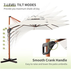 10 X 13 FT Cantilever Patio Umbrella Outdoor Large Double Top Deluxe Wood Grain Heavy Duty Rectangle Offset Umbrellas