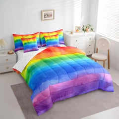Rainbow Bed in a Bag Queen Comforter Set 7 Piece,Watercolor Stripes Bedding Sets Gradient Tie Dye Striped Sheet Set with Comfo