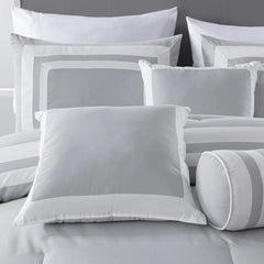 Collection Caprice Silver/White Comforter Set Full Size, 7-Piece Square Pattern Hotel Style Bedding Set for All Seasons