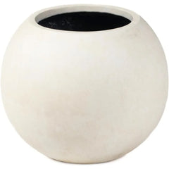 16" D Ceramic Indoor Outdoor Round Sphere Planter, Satin Ivory, Home Décor Evergreen Weather Resistant Modern Planter Pot