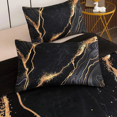 Marble Bedding Set Soft Microfiber Black and Gold Comforter Set King Size for Kids Men and Women Duvet Cover Sets
